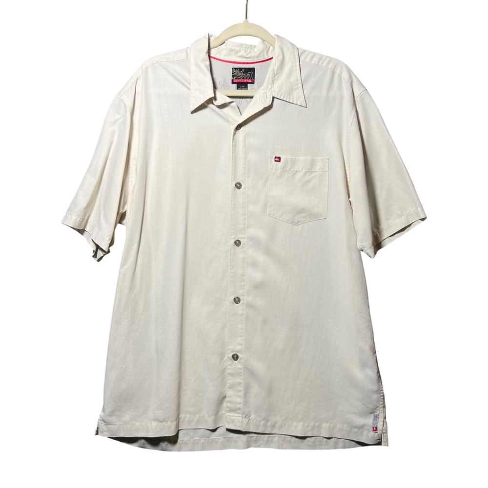 Vintage Y2K Quiksilver Shirt Mens L Cream Short Sleeve Button Up Surf Skate